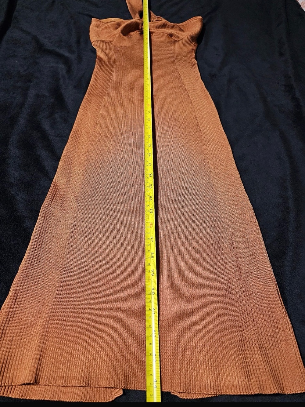 🤎 House of Harlow 1960 Burnt Orange Ribbed One Shoulder Midi Dress S NWT - Picture 3 of 14